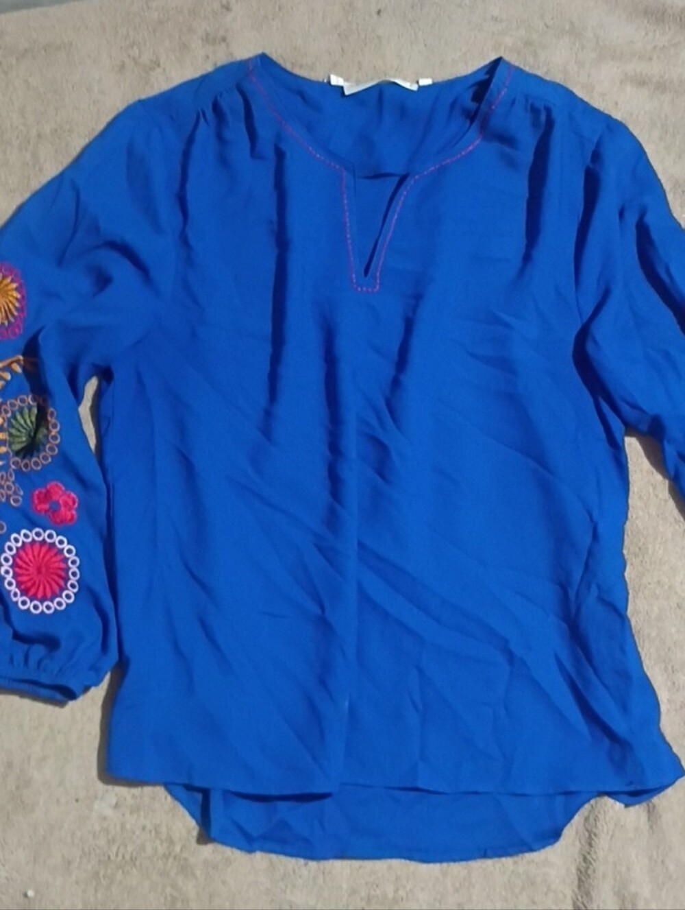 Bright Blue Embroidered Sleeve Women's Tunic Top